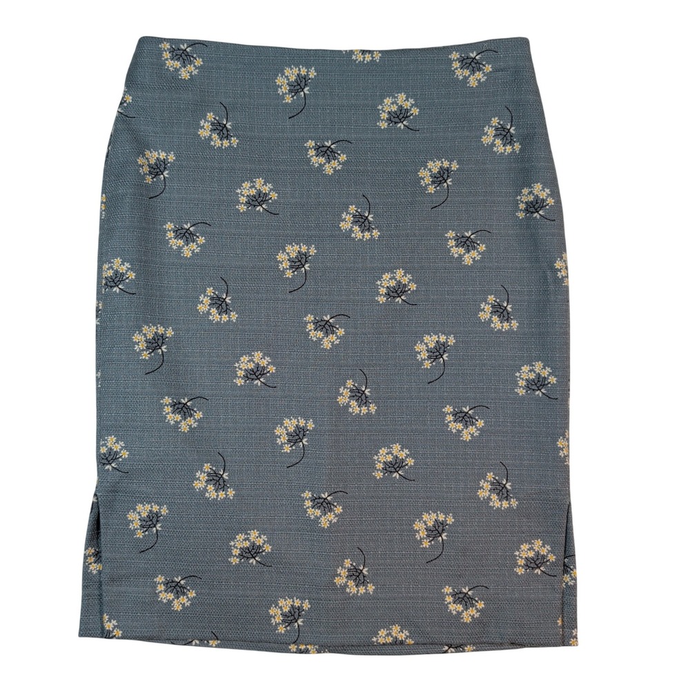 LOFT Outlet Pencil Skirt Womens 2P Blue FloralTextured Side Slits Cottagecore